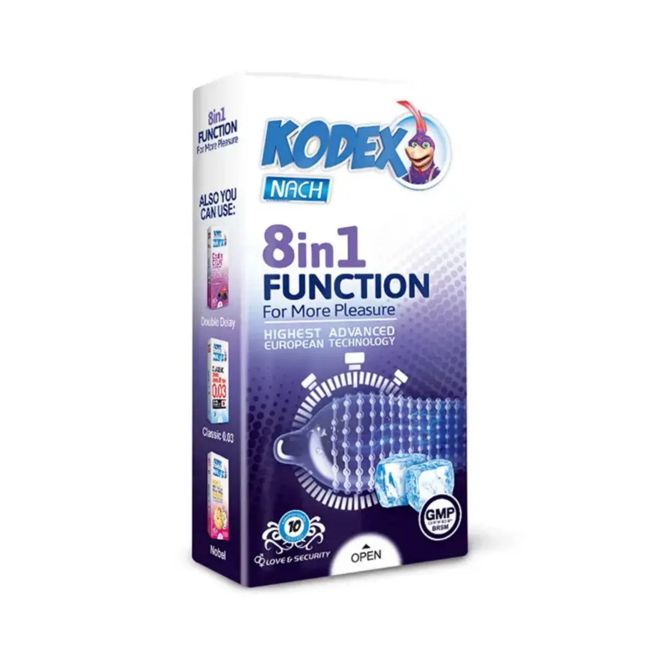 kodex-8in1-function-condom کاندوم خاردرشت تاخیری کدکس مدل 8in1 Function بسته 10 عددی - تصویر 1